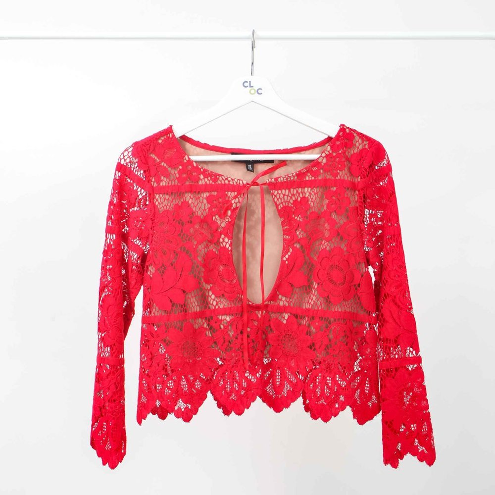 For Love and Lemons Red Lace Crop Top